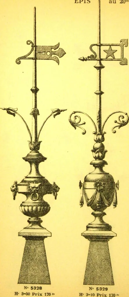 An illustration from Ornements pour l'architecture en zinc, cuivre, tole & plomb : travaux d'art sur dessins croquis & devis., 1912, leaf 99