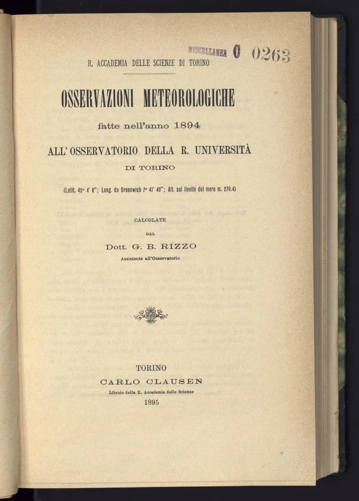 An illustration from Osservazioni meteorologiche fatte nell'anno 1894 all'Osservatorio della Regia Università di Torino, 1894, leaf 0