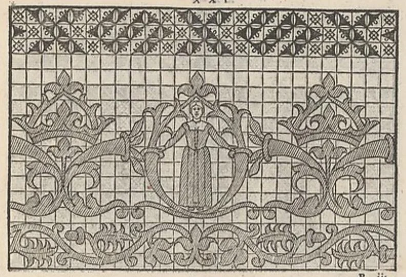 An illustration from La vera perfettione del disegno di varie sorti di ricami,di cucire ogni sorte di puntifogliami, punti tagliati, puntifili,rimessi, punti incrociati, puntistuora,ogn'altra arrte [!] che dia operadisegni. Fatto nuovamente per Giovanni Ostaus., 1567, leaf 19