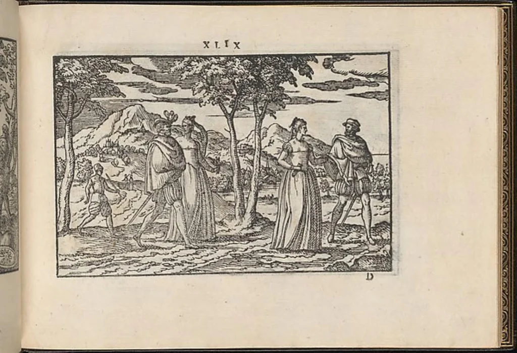 An illustration from La vera perfettione del disegno di varie sorti di ricami,di cucire ogni sorte di puntifogliami, punti tagliati, puntifili,rimessi, punti incrociati, puntistuora,ogn'altra arrte [!] che dia operadisegni. Fatto nuovamente per Giovanni Ostaus., 1567, leaf 47