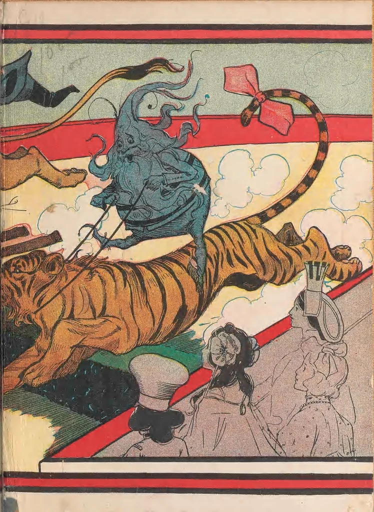 An illustration from Ozma of Oz : a record of her adventures with Dorothy Gale of Kansas, the yellow hen, the scarecrow, the tin woodman, Tiktok, the cowardly lion and the hungry tiger; besides other good people too numerous to mention faithfully recorded herein, 1907, leaf 279