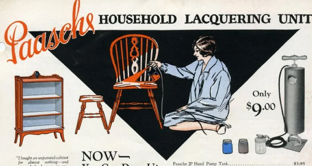 An illustration from Paasche Bulletin C29 : Household Laquering Unit : Light Electric Portable Airpainting Unit, 1929, leaf 0