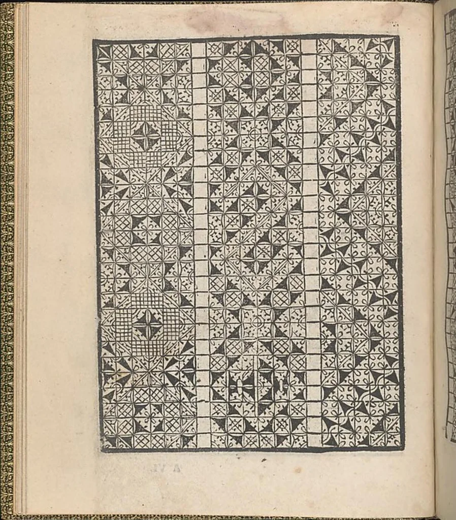 An illustration from Giardineto novo di punti tagliati et gropposi per exercitio & ornamento delle donne, 1554, leaf 11