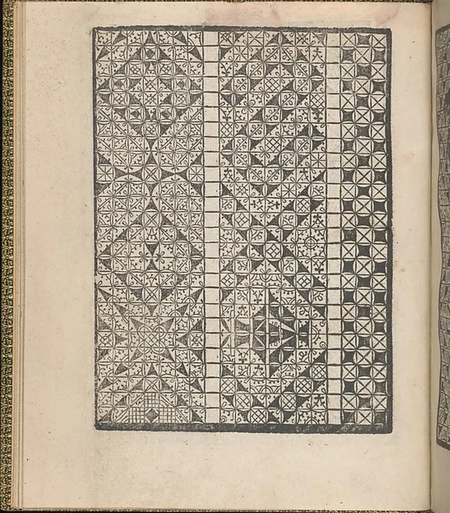 An illustration from Giardineto novo di punti tagliati et gropposi per exercitio & ornamento delle donne, 1554, leaf 13