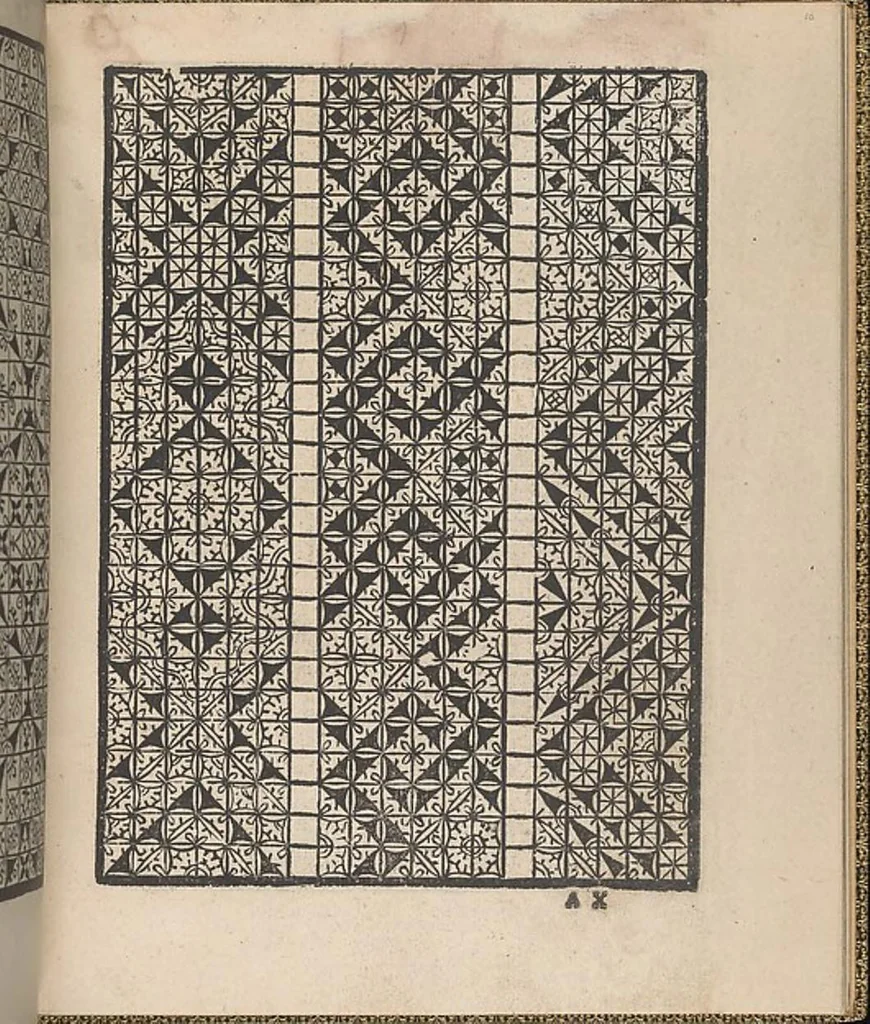 An illustration from Giardineto novo di punti tagliati et gropposi per exercitio & ornamento delle donne, 1554, leaf 18