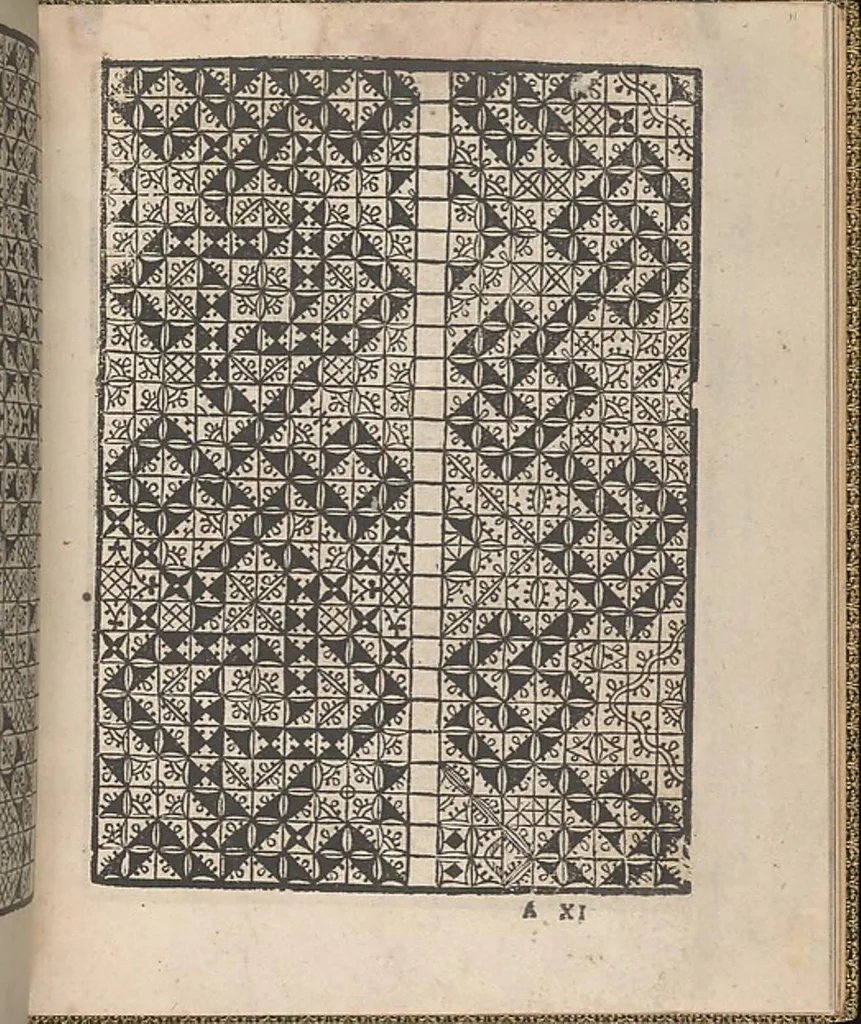 An illustration from Giardineto novo di punti tagliati et gropposi per exercitio & ornamento delle donne, 1554, leaf 20