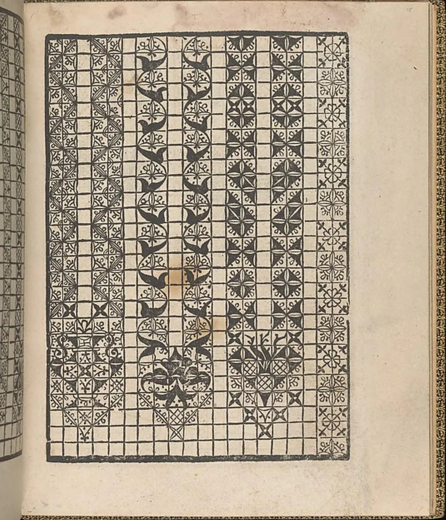 An illustration from Giardineto novo di punti tagliati et gropposi per exercitio & ornamento delle donne, 1554, leaf 28