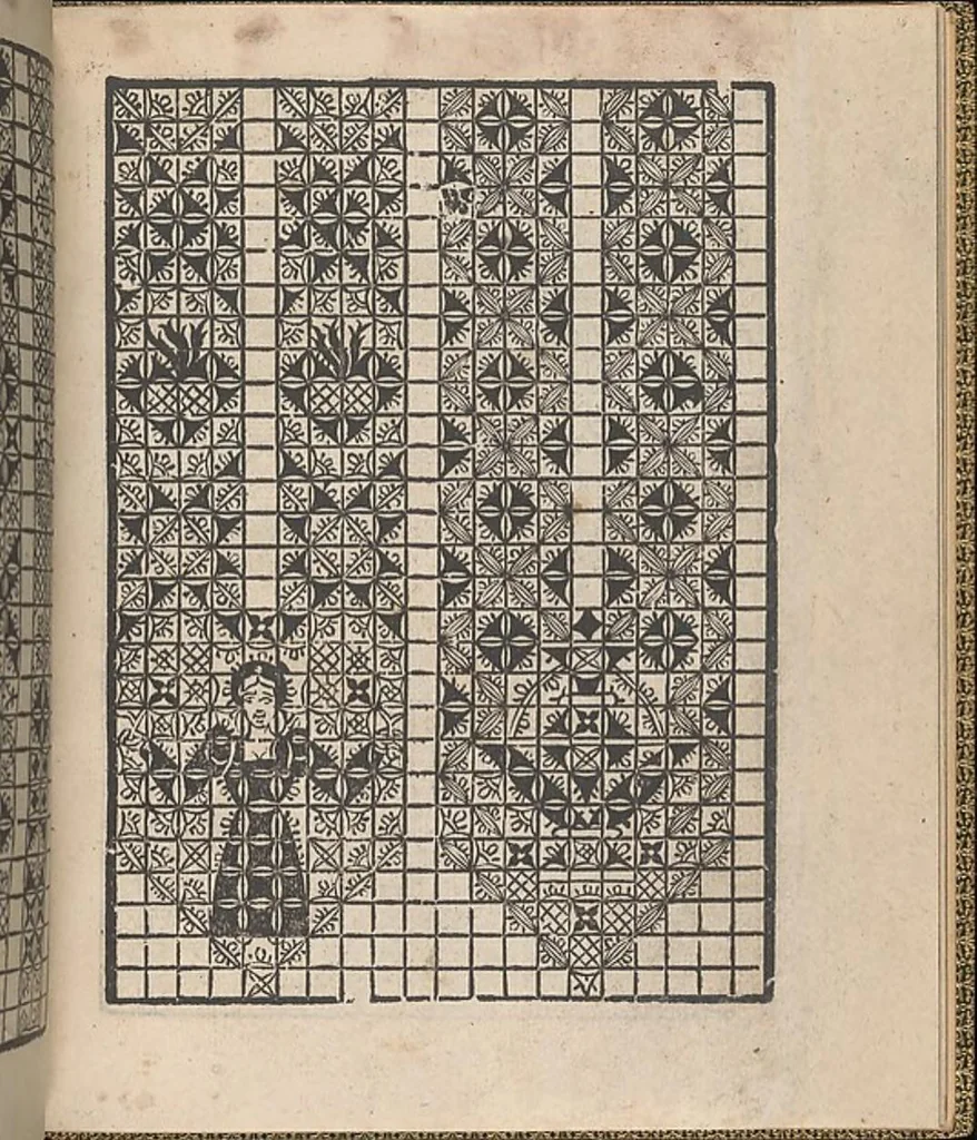 An illustration from Giardineto novo di punti tagliati et gropposi per exercitio & ornamento delle donne, 1554, leaf 30