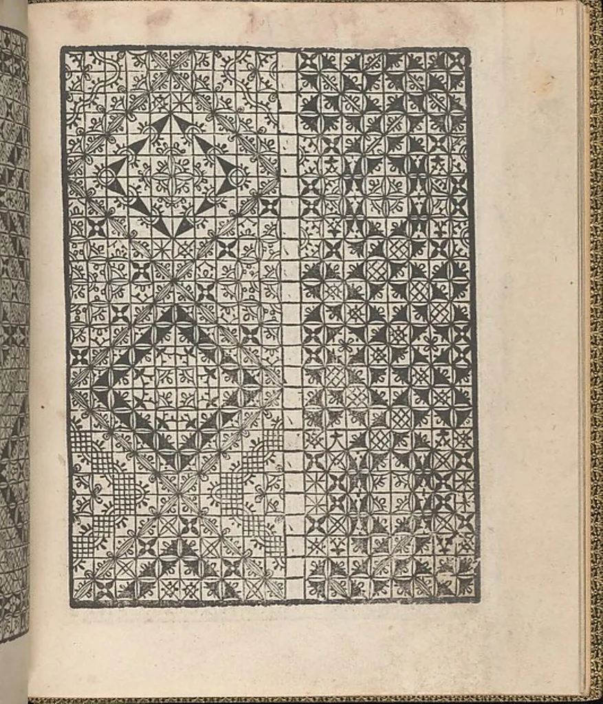 An illustration from Giardineto novo di punti tagliati et gropposi per exercitio & ornamento delle donne, 1554, leaf 32