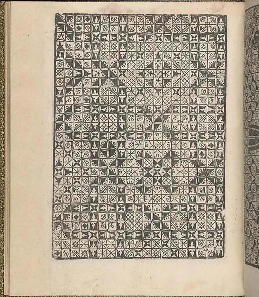 An illustration from Giardineto novo di punti tagliati et gropposi per exercitio & ornamento delle donne, 1554, leaf 35