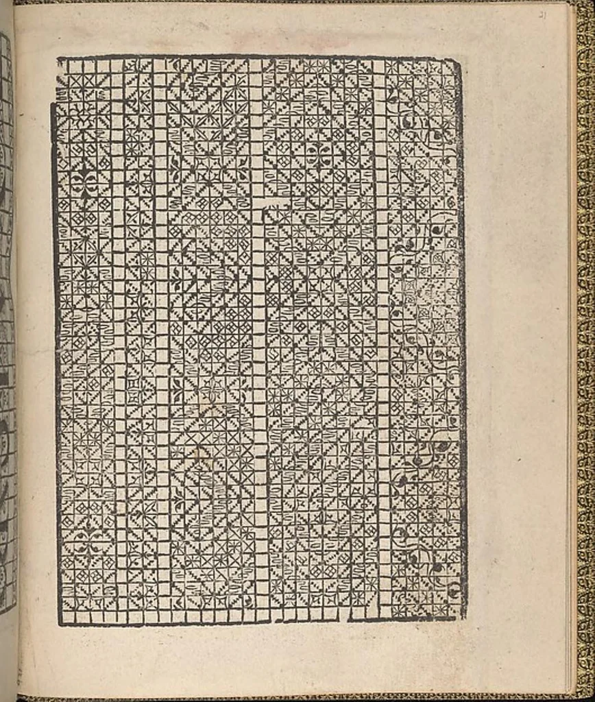 An illustration from Giardineto novo di punti tagliati et gropposi per exercitio & ornamento delle donne, 1554, leaf 40