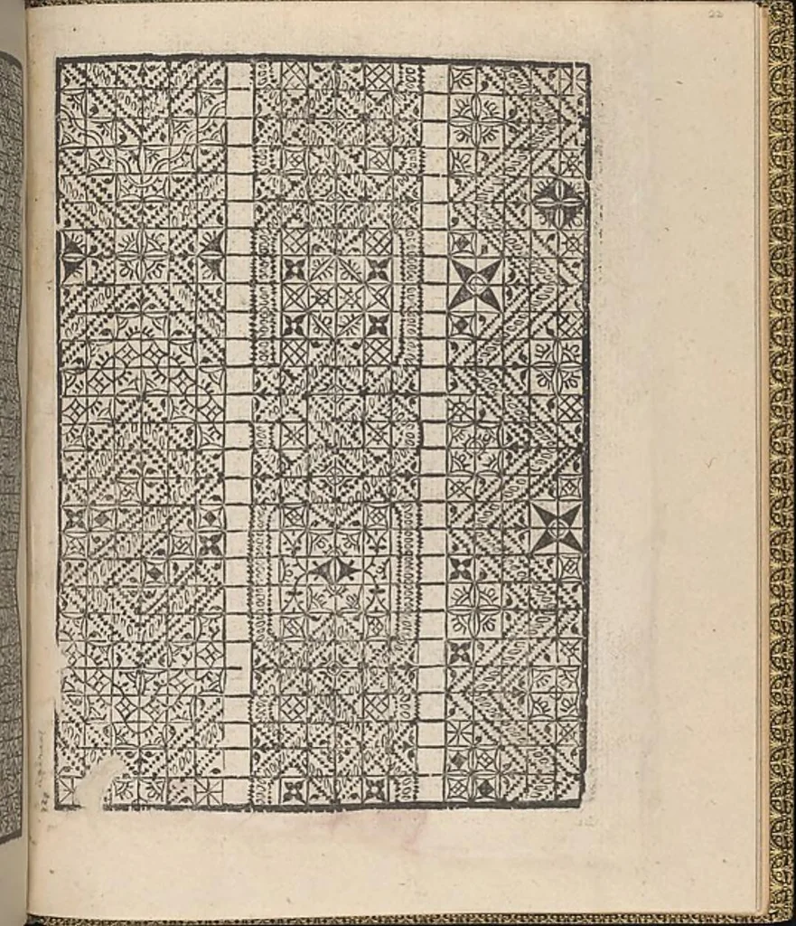An illustration from Giardineto novo di punti tagliati et gropposi per exercitio & ornamento delle donne, 1554, leaf 42