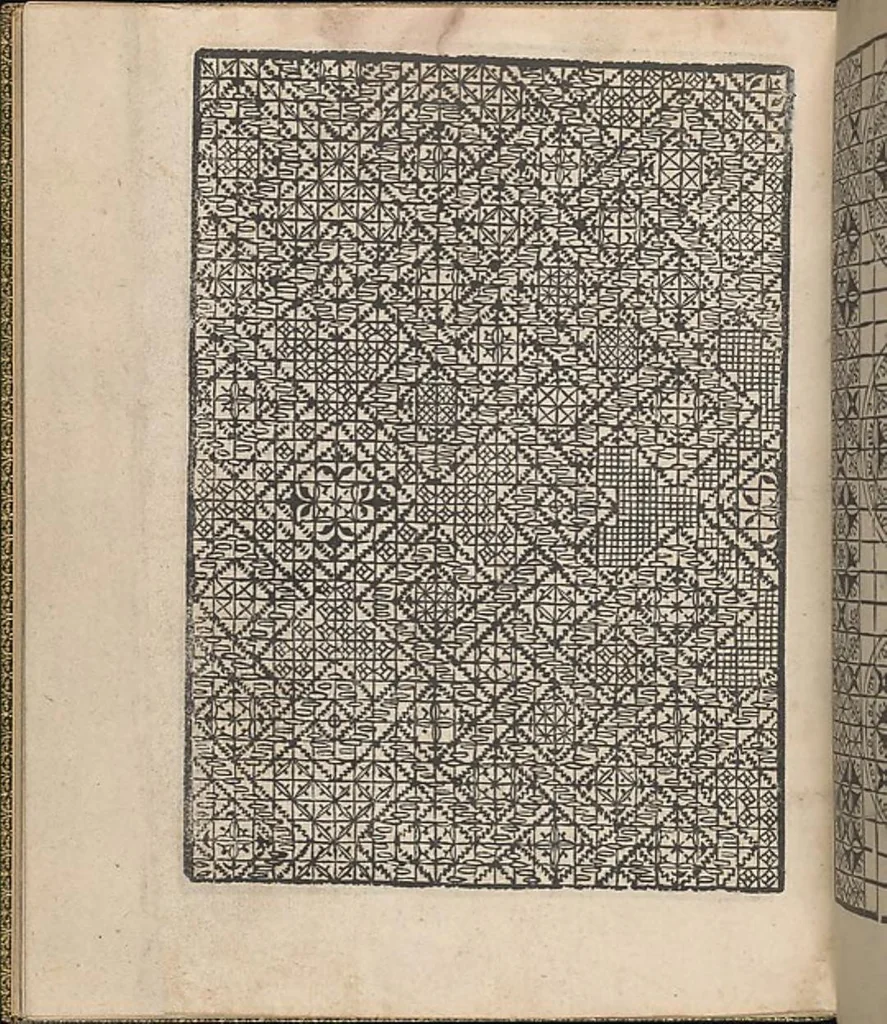 An illustration from Giardineto novo di punti tagliati et gropposi per exercitio & ornamento delle donne, 1554, leaf 45
