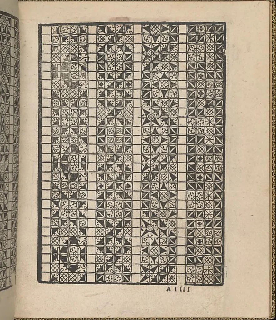 An illustration from Giardineto novo di punti tagliati et gropposi per exercitio & ornamento delle donne, 1554, leaf 6