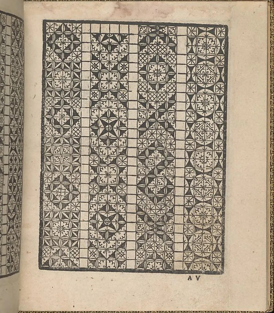 An illustration from Giardineto novo di punti tagliati et gropposi per exercitio & ornamento delle donne, 1554, leaf 8