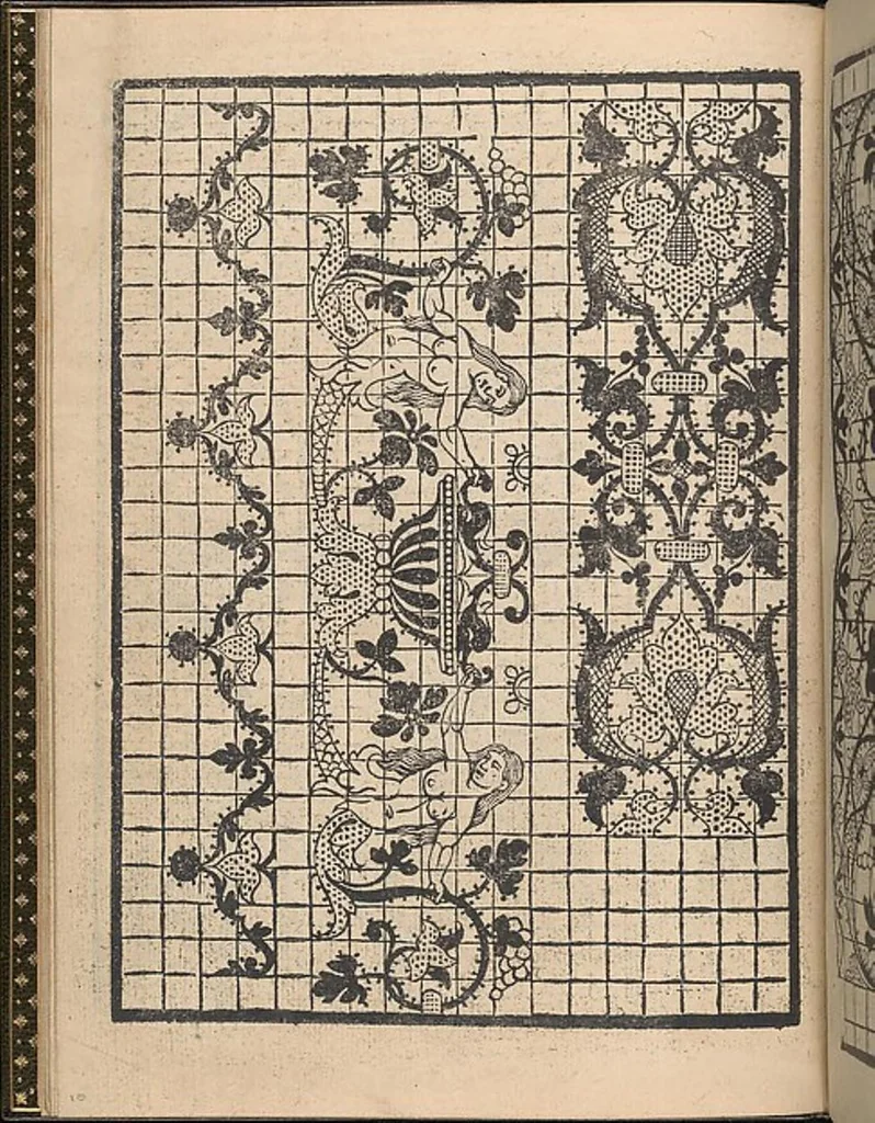 An illustration from La gloria et l'honore de ponti tagliati,ponti in aere. Opera nova,con somma diligenzia posta in luce, 1556, leaf 11