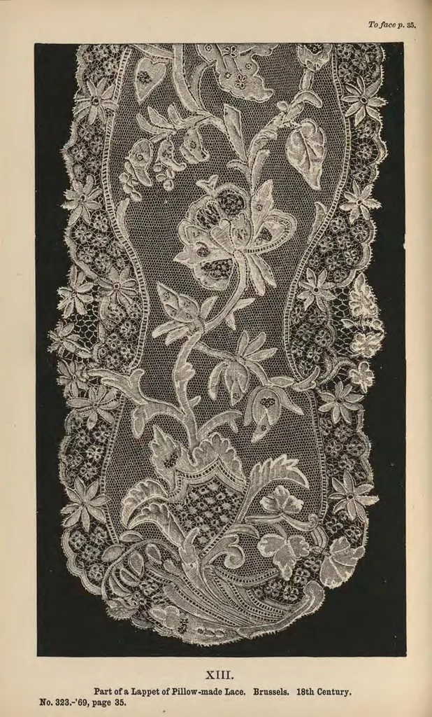 An illustration from A descriptive catalogue of the collection of lace ... : in the South Kensington museum., 1881, leaf 107