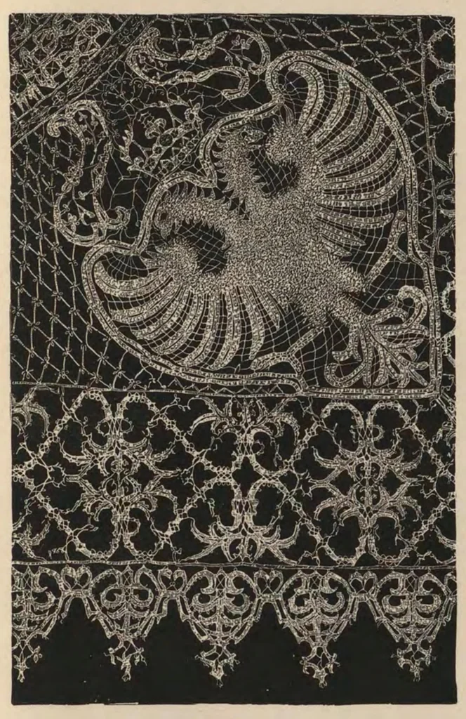 An illustration from A descriptive catalogue of the collection of lace ... : in the South Kensington museum., 1881, leaf 124