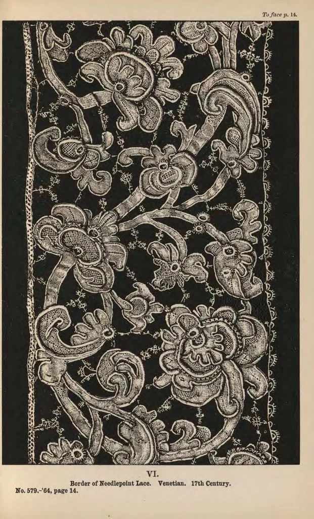 An illustration from A descriptive catalogue of the collection of lace ... : in the South Kensington museum., 1881, leaf 74