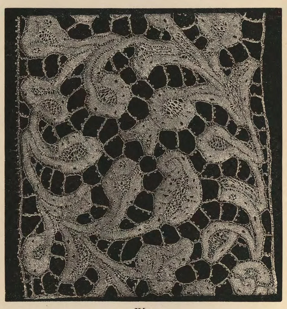 An illustration from A descriptive catalogue of the collection of lace ... : in the South Kensington museum., 1881, leaf 99