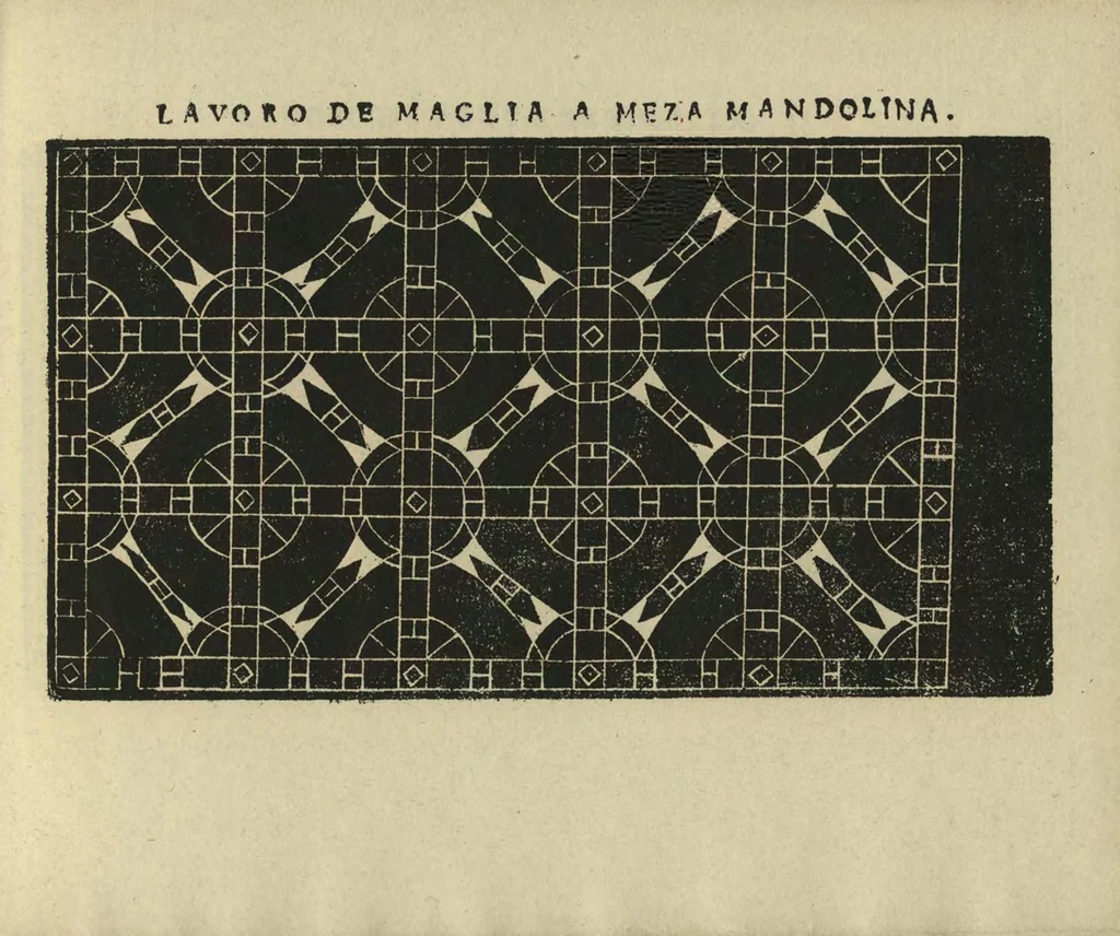An illustration from Studio delle virtuose dame : doue si vedono bellissimi lauori di punto in aria, reticella, di maglia, 1597, leaf 58