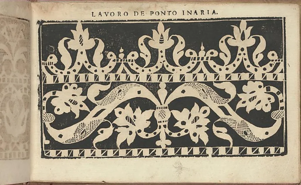 An illustration from Studio delle virtuose donne: Doue si vedono bellissimi lauori di punto in aria, reticella, di maglia. Dissegnati da Isabetta Catanea Parasole, 1597, leaf 11