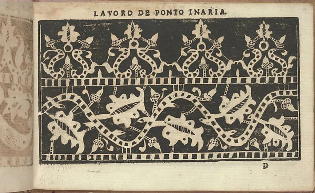 An illustration from Studio delle virtuose donne: Doue si vedono bellissimi lauori di punto in aria, reticella, di maglia. Dissegnati da Isabetta Catanea Parasole, 1597, leaf 12