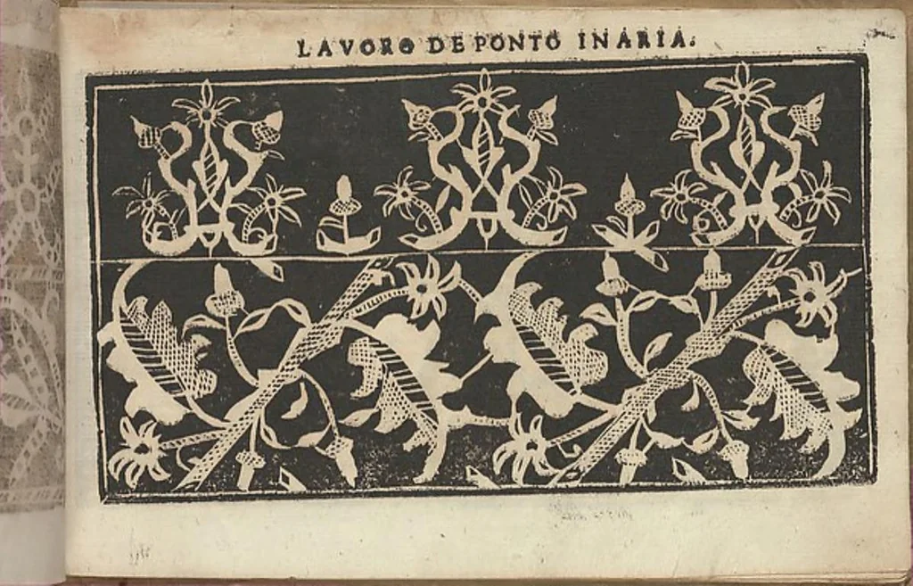 An illustration from Studio delle virtuose donne: Doue si vedono bellissimi lauori di punto in aria, reticella, di maglia. Dissegnati da Isabetta Catanea Parasole, 1597, leaf 14