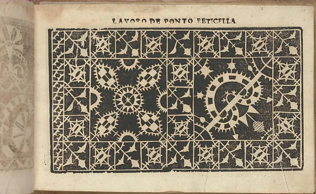 An illustration from Studio delle virtuose donne: Doue si vedono bellissimi lauori di punto in aria, reticella, di maglia. Dissegnati da Isabetta Catanea Parasole, 1597, leaf 16