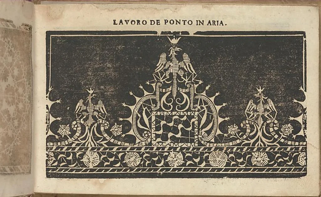 An illustration from Studio delle virtuose donne: Doue si vedono bellissimi lauori di punto in aria, reticella, di maglia. Dissegnati da Isabetta Catanea Parasole, 1597, leaf 18