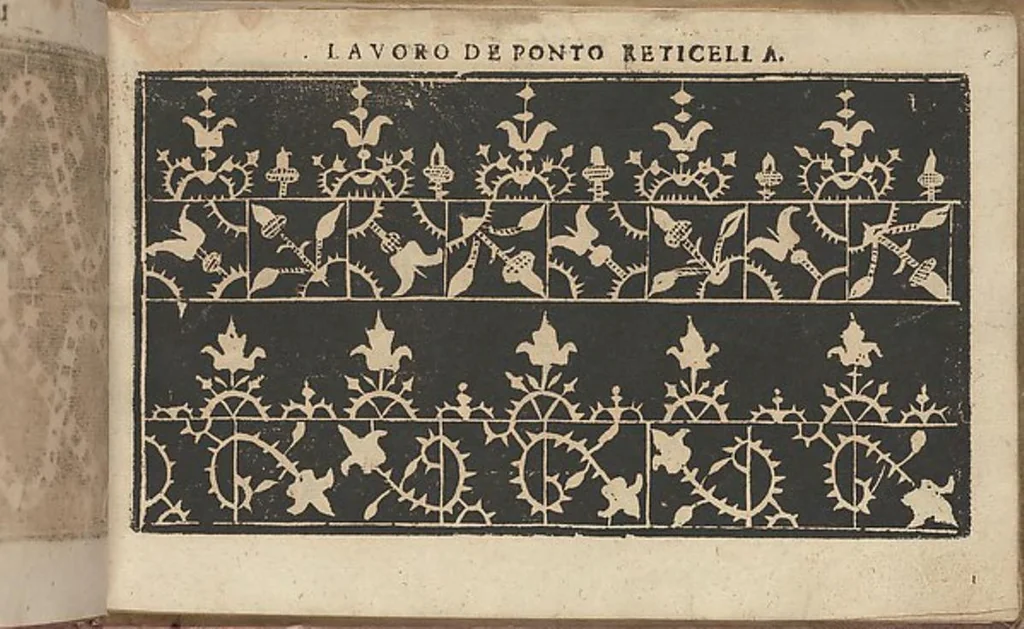 An illustration from Studio delle virtuose donne: Doue si vedono bellissimi lauori di punto in aria, reticella, di maglia. Dissegnati da Isabetta Catanea Parasole, 1597, leaf 21