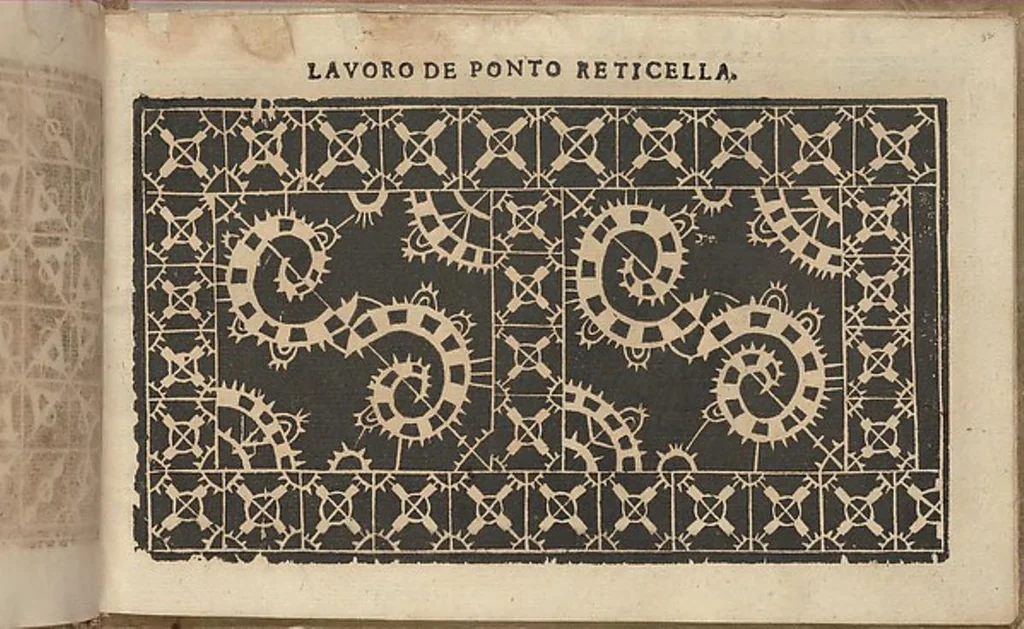 An illustration from Studio delle virtuose donne: Doue si vedono bellissimi lauori di punto in aria, reticella, di maglia. Dissegnati da Isabetta Catanea Parasole, 1597, leaf 31