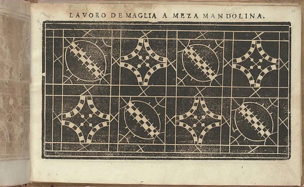 An illustration from Studio delle virtuose donne: Doue si vedono bellissimi lauori di punto in aria, reticella, di maglia. Dissegnati da Isabetta Catanea Parasole, 1597, leaf 33