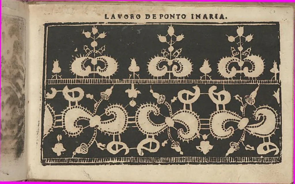 An illustration from Studio delle virtuose donne: Doue si vedono bellissimi lauori di punto in aria, reticella, di maglia. Dissegnati da Isabetta Catanea Parasole, 1597, leaf 5