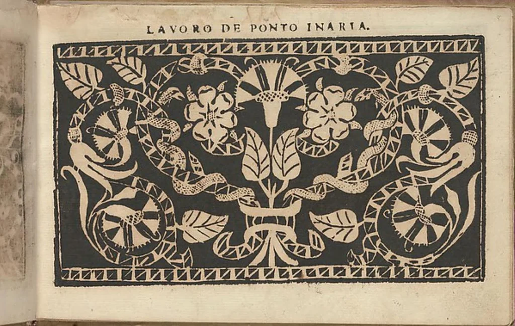 An illustration from Studio delle virtuose donne: Doue si vedono bellissimi lauori di punto in aria, reticella, di maglia. Dissegnati da Isabetta Catanea Parasole, 1597, leaf 7