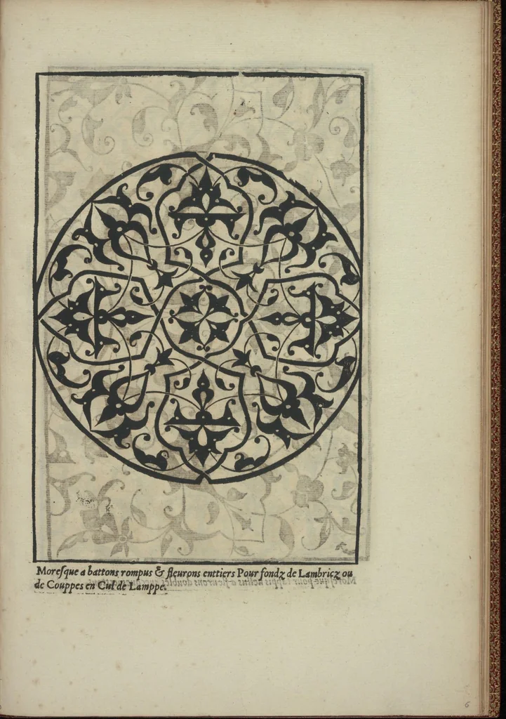 An illustration from Livre de Moresques. Tres utile et necessaire à tous orfevres, tailleurs, graveurs, paictres, tapissiers, brodeurs, lingieres, et femmes qui besognent de lesguille, 1546, leaf 10