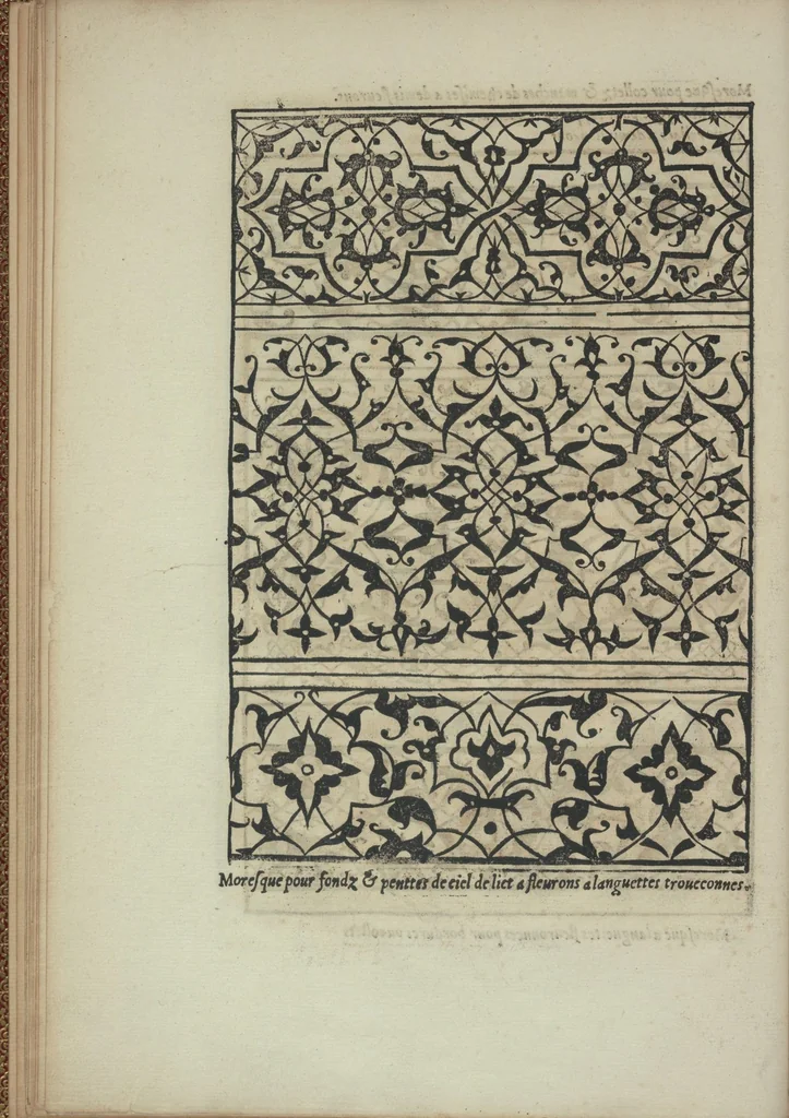 An illustration from Livre de Moresques. Tres utile et necessaire à tous orfevres, tailleurs, graveurs, paictres, tapissiers, brodeurs, lingieres, et femmes qui besognent de lesguille, 1546, leaf 19