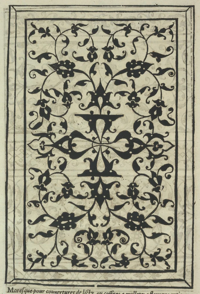 An illustration from Livre de Moresques. Tres utile et necessaire à tous orfevres, tailleurs, graveurs, paictres, tapissiers, brodeurs, lingieres, et femmes qui besognent de lesguille, 1546, leaf 23