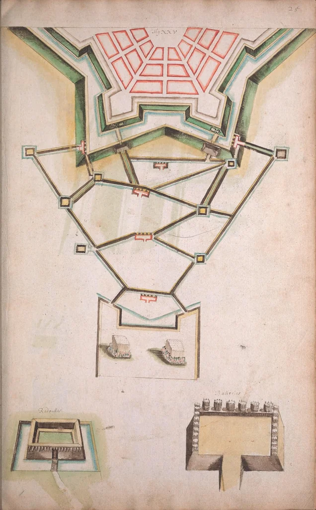 An illustration from Petit traitté de la fortification moderne [manuscript] [16--], leaf 35