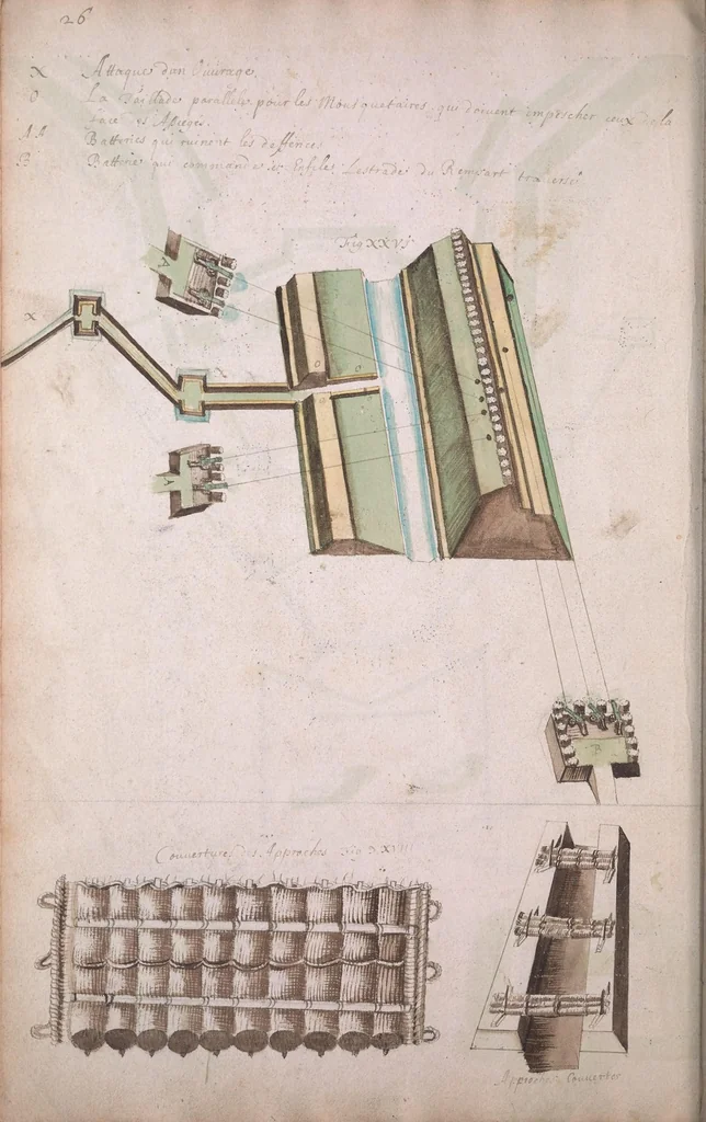 An illustration from Petit traitté de la fortification moderne [manuscript] [16--], leaf 36