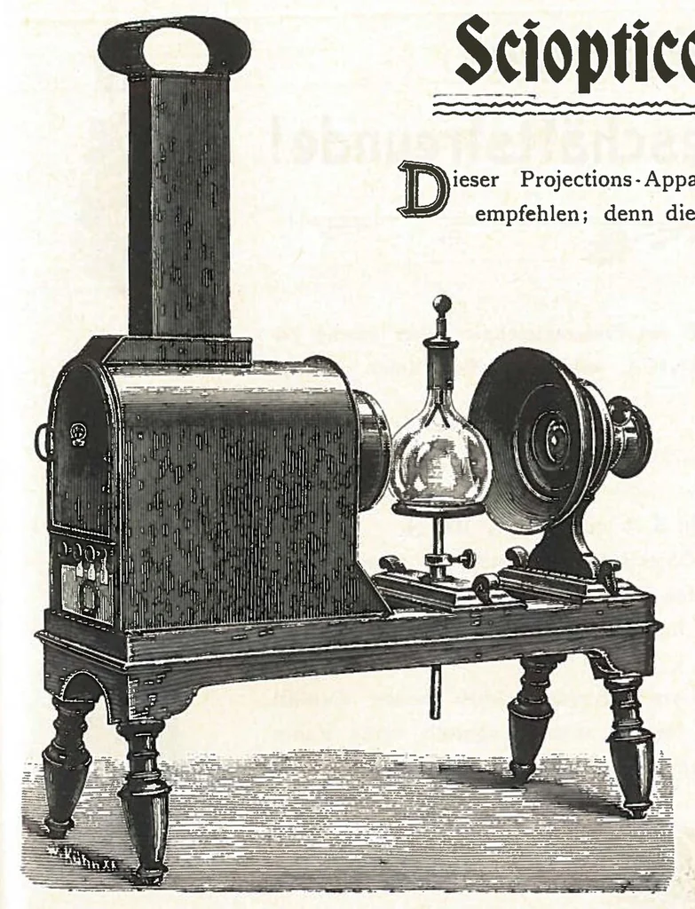 An illustration from Preis-Liste 1902. Laterna Magica, Nebelbild-Apparate, Modell-Dampfmaschinen Heissluft-Motore, 1902, leaf 19