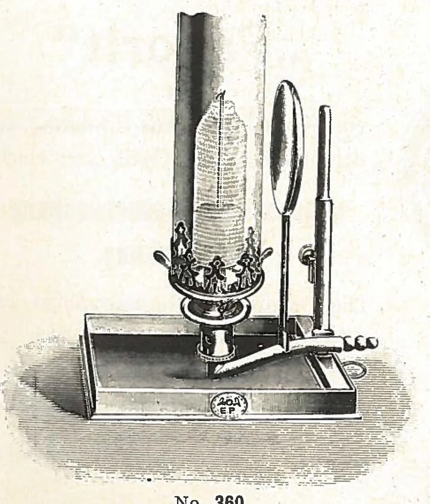 An illustration from Preis-Liste 1902. Laterna Magica, Nebelbild-Apparate, Modell-Dampfmaschinen Heissluft-Motore, 1902, leaf 23