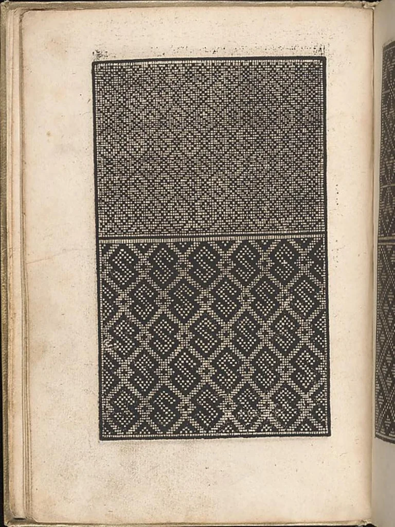 An illustration from Eyn new kunstlich boich dair yn .c. und .XXXVII. Figuren, monster ad `stalen befonden, wie man na der rechter art lauffer werck spansche stiche mit der naelen vort up der ramen und up der laden borden wirckenn sall wilche stalen alltzo somen verbessert synt., 1529, leaf 24