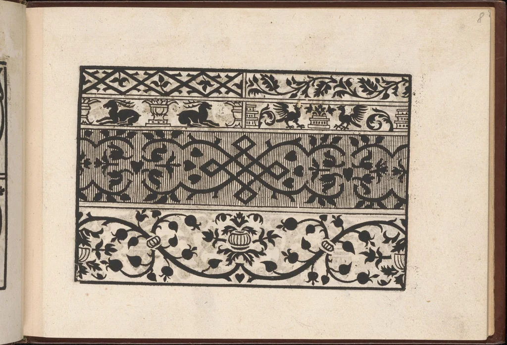 An illustration from Eyn newe kunstlich moetdelboech alle kunstner zo brauchen fur snytzeller wapensticker perlensticker. Etc. Unnd auch fur jonferen und frauwen kunstlich uff das neuwes gefonde allen den genen die upff kunsten verstant haben., 1532, leaf 15