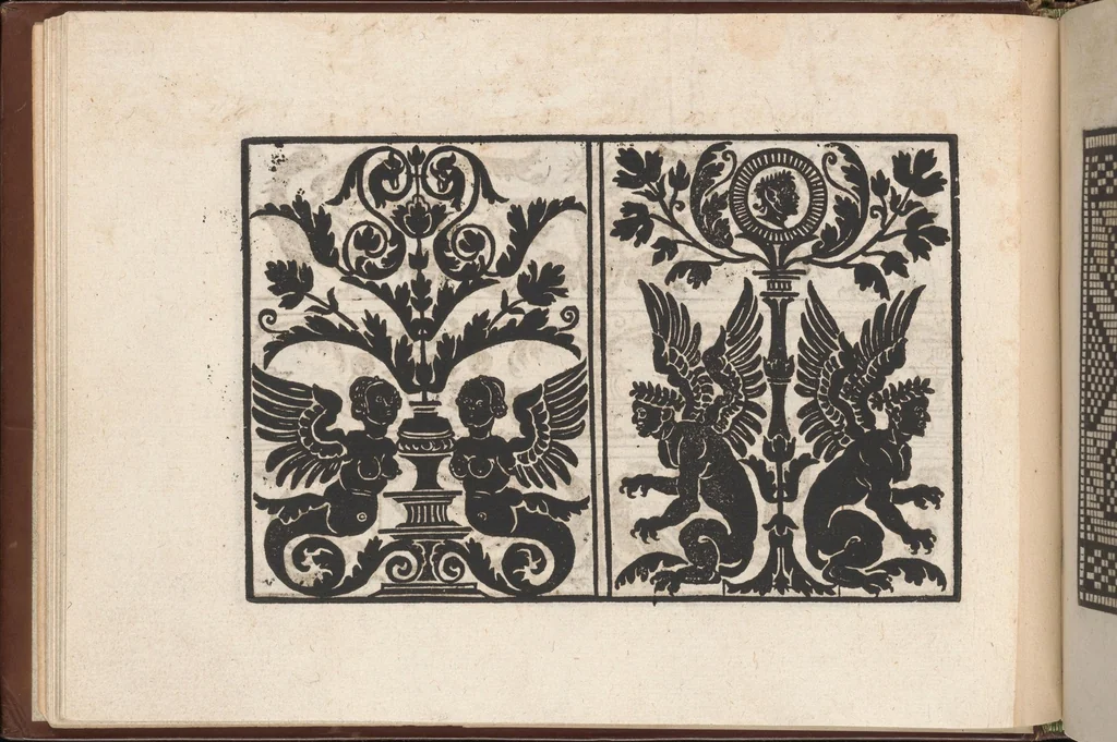 An illustration from Eyn newe kunstlich moetdelboech alle kunstner zo brauchen fur snytzeller wapensticker perlensticker. Etc. Unnd auch fur jonferen und frauwen kunstlich uff das neuwes gefonde allen den genen die upff kunsten verstant haben., 1532, leaf 24