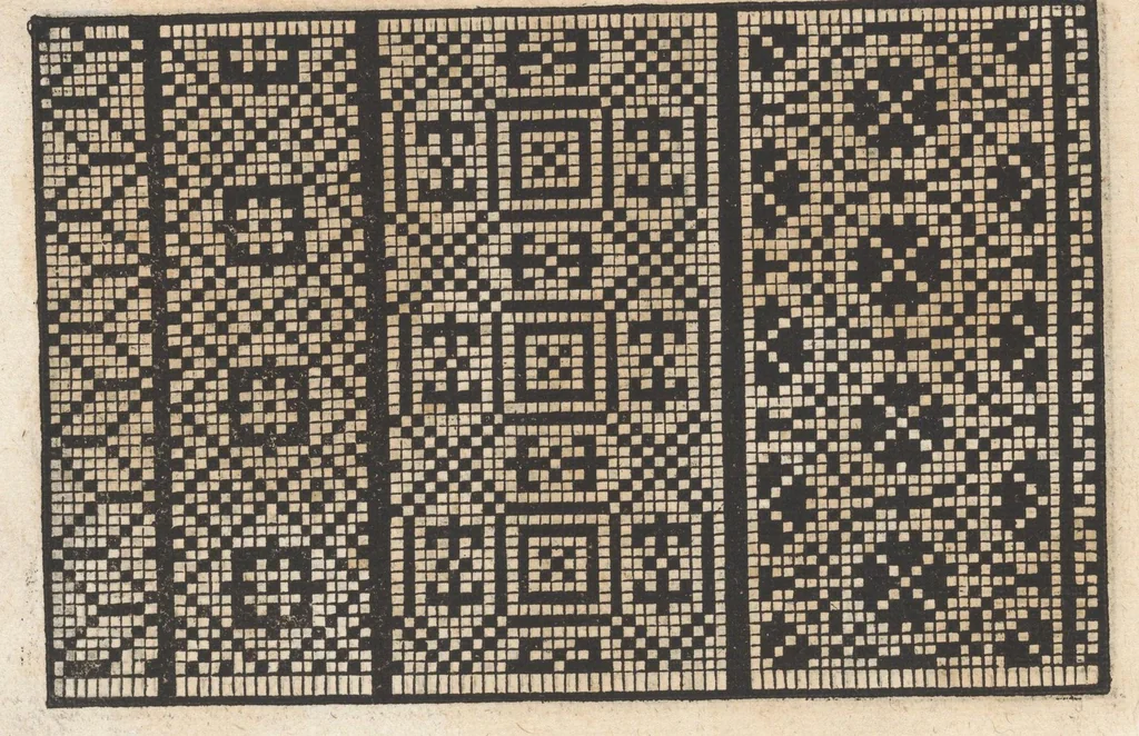 An illustration from Eyn newe kunstlich moetdelboech alle kunstner zo brauchen fur snytzeller wapensticker perlensticker. Etc. Unnd auch fur jonferen und frauwen kunstlich uff das neuwes gefonde allen den genen die upff kunsten verstant haben., 1532, leaf 28