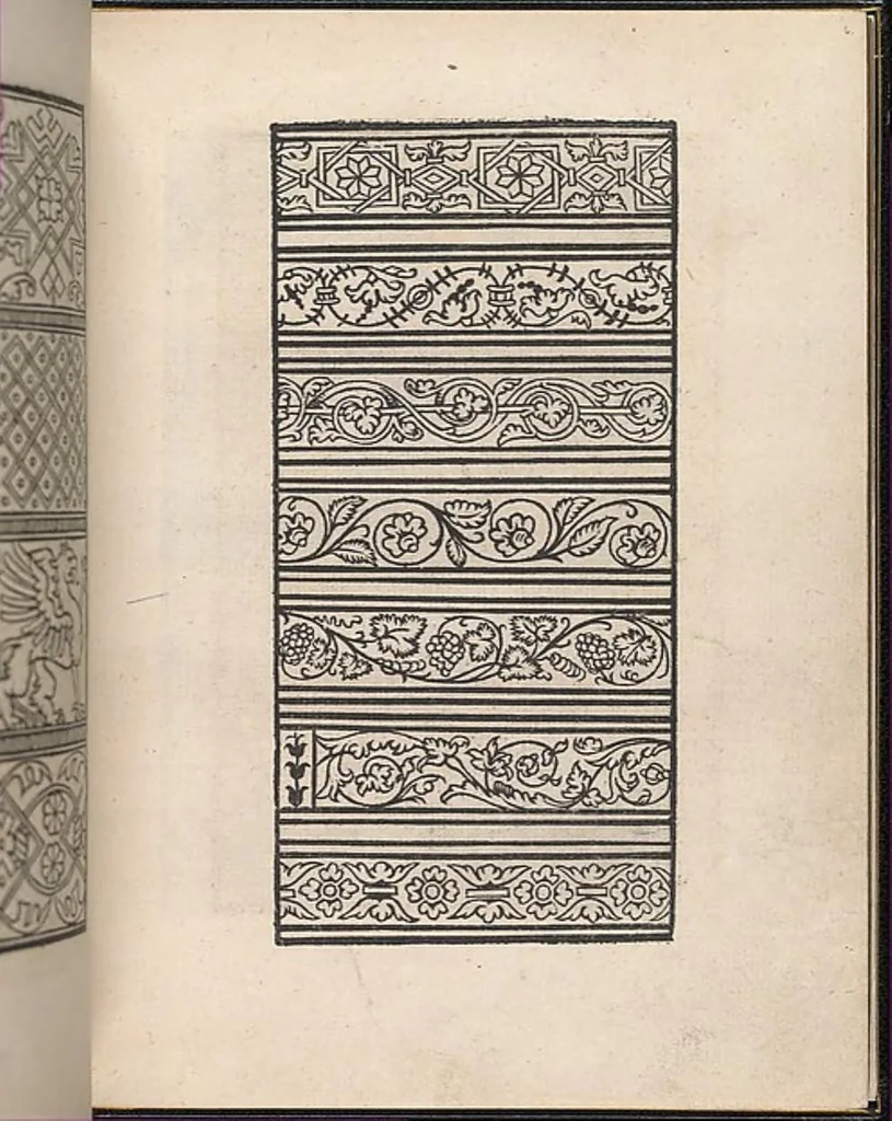An illustration from Ein new kunstlich modelbuech dair yn meir dan sechßhundert figuren, monster, ader, stalen, befondenn wie mann na der rechter art perlenstickers lauffer werck spansche stiche mit der naelen vort up der ramen und up der laden boerden wircken sa., 1544, leaf 10