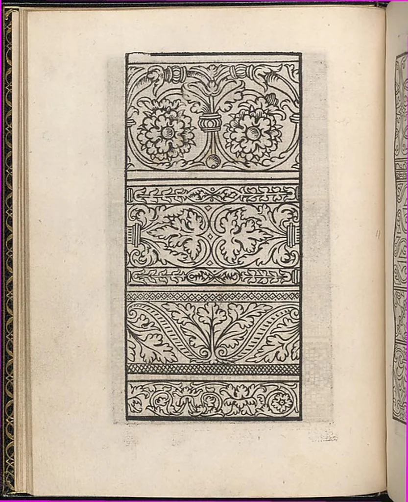 An illustration from Ein new kunstlich modelbuech dair yn meir dan sechßhundert figuren, monster, ader, stalen, befondenn wie mann na der rechter art perlenstickers lauffer werck spansche stiche mit der naelen vort up der ramen und up der laden boerden wircken sa., 1544, leaf 21