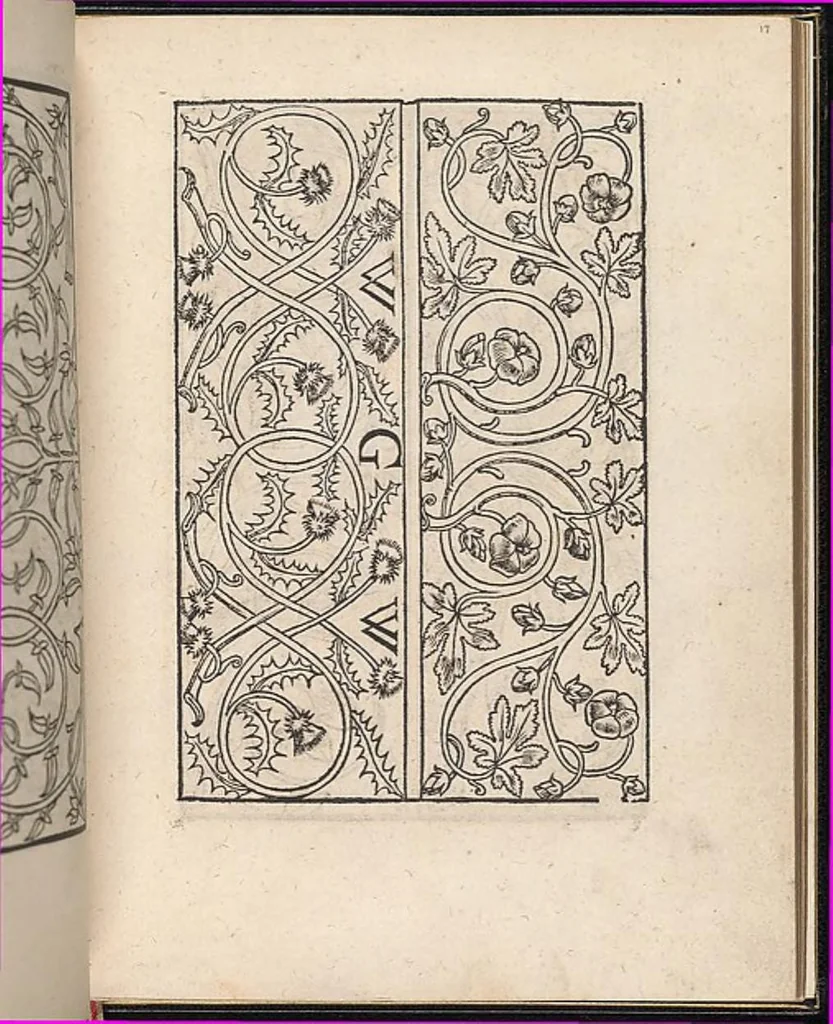 An illustration from Ein new kunstlich modelbuech dair yn meir dan sechßhundert figuren, monster, ader, stalen, befondenn wie mann na der rechter art perlenstickers lauffer werck spansche stiche mit der naelen vort up der ramen und up der laden boerden wircken sa., 1544, leaf 32