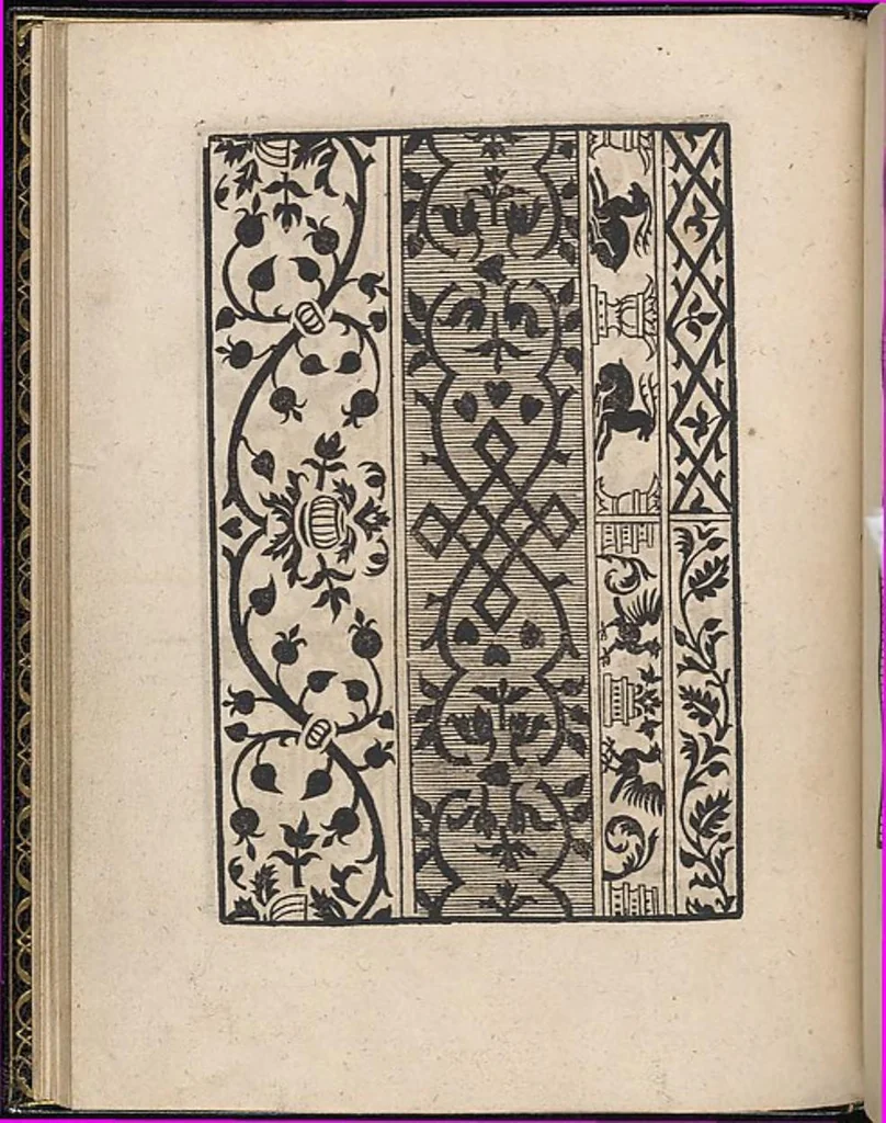 An illustration from Ein new kunstlich modelbuech dair yn meir dan sechßhundert figuren, monster, ader, stalen, befondenn wie mann na der rechter art perlenstickers lauffer werck spansche stiche mit der naelen vort up der ramen und up der laden boerden wircken sa., 1544, leaf 37
